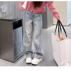 批发大码复古美式弯刀牛仔裤女<b class='q'>秋</b>季胖mm梨形身材高腰显瘦直筒阔腿裤子