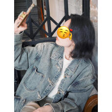 批发<b class='q'>春</b>秋季款复古中长款盘扣牛仔外套女宽松小众水洗做旧百搭工装上衣