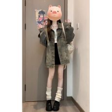 批发美式复古磨破水洗牛仔外套女2026新款秋超火宽松bf慵懒风夹克上衣
