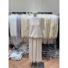 批发韩系2026春夏新款亚麻天丝慵懒针织衫上衣+<b class='q'>气质</b>半身长裙两件套