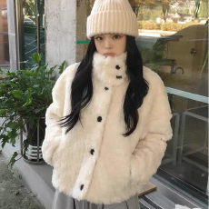 批发韩国chici<b class='q'>秋</b>冬立领气质学院风小个子减龄短款羊羔毛加厚短外套女