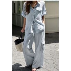 批发韩国chic2026夏季新品宽松显瘦上衣百搭休闲气质<b class='q'>时尚</b><b class='q'>裤</b>子两件套<b class='q'>装</b>