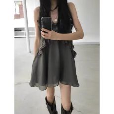 批发韩国ins<b class='q'>双层</b>花边清透<b class='q'>雪纺</b>吊带连衣裙26夏季新品小个子气质显瘦裙