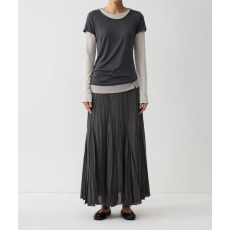 精梳棉混纺松紧腰多层压褶设计量感半身裙