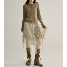 批发有而YOUER 浪漫松弛感<b class='q'>亚麻</b>混纺蕾丝拼接松紧腰半身裙