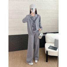 批发跨境2025年春秋新款<b class='q'>印花</b>长袖遮肉显瘦韩系打底衫阔腿裤针织两件套