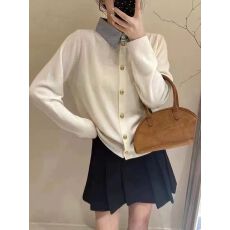 批发学院风秋冬新款时尚气质<b class='q'>翻领</b>假两件开衫百搭长袖毛衣针织衫上衣潮