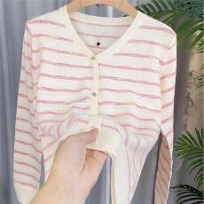 批发2025春秋新款针织衫v领显气质法式薄款女上衣宽松<b class='q'>镂空</b>外穿上衣