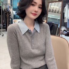 批发【<b class='q'>专柜</b><b class='q'>正品</b>】大码假两件撞色拼接polo领打底针织衫女秋季新款上衣