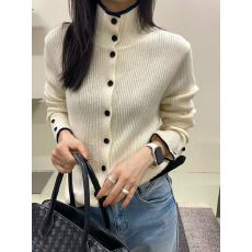 批发2025秋冬新款撞色立领<b class='q'>针织</b><b class='q'>开衫</b>女韩版宽松显瘦毛衣外套设计感上衣