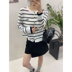 批发卡通图案女装针织开衫毛衣早秋<b class='q'>长袖</b>宽松圆领条纹百搭显瘦上衣<b class='q'>外套</b>