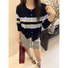 批发2026早春新款韩版宽松显瘦条纹针织开衫女装长袖百搭薄款套头上衣