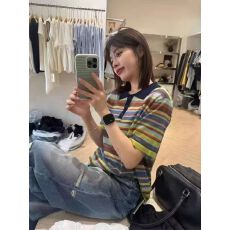 批发韩系polo领条纹短袖<b class='q'>针织衫</b>2026夏季新款女百搭简约小众休闲上衣潮