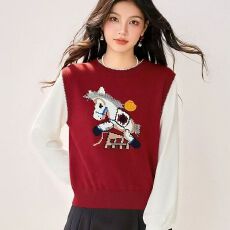 批发设计刺绣假两件<b class='q'>毛衣</b>女2026春秋季<b class='q'>新款</b>法式休闲针织衫学生百搭上衣