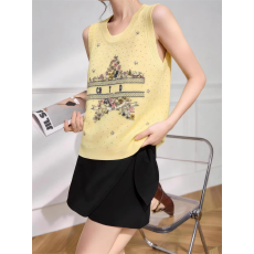 批发2026春夏新款韩版字母重工刺绣修身显瘦无袖圆领打底针织衫<b class='q'>背心女</b>