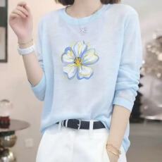 批发冰爽丝长袖<b class='q'>t</b><b class='q'>恤</b>女夏季2026新款宽松显瘦冰丝针织防晒罩衫印花上衣