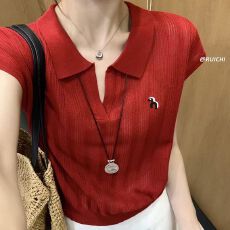批发韩系休闲风2026夏季新款POLO领童趣小马刺绣薄款套头针织衫上衣女