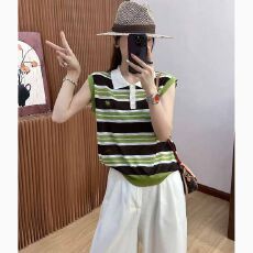 批发2026夏季新款欧货polo领<b class='q'>短袖</b>针织女宽松显瘦无袖<b class='q'>T</b><b class='q'>恤</b>字母刺绣上衣