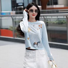 批发韩系时尚小马印花防晒<b class='q'>罩衫</b>上衣女2026夏新款百搭减龄薄款长袖T恤