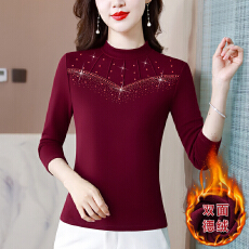 批发实拍 秋冬新款上衣女长袖纯色烫钻修身上衣时尚气质百搭<b class='q'>妈妈</b>装