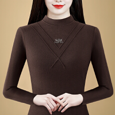 批发实拍 秋冬新款半高领长袖上衣女简约纯色烫钻时尚气质显瘦<b class='q'>妈妈</b>装