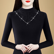 批发实拍冬季新款打底衫女蕾丝拼接钉珠气质保暖上衣时尚减龄<b class='q'>妈妈</b>装女