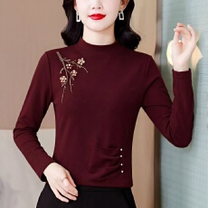 批发实拍秋冬季新款德绒打底衫女长袖气质<b class='q'>妈妈</b>装修身纯色镶钻内搭上衣