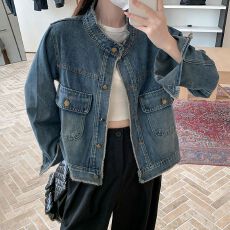 批发实拍新款~新款复古毛边牛仔外套<b class='q'>女</b>设计感宽松短款百搭<b class='q'>夹克</b>上衣潮
