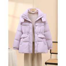 批发白鸭绒2025秋冬季新款羽绒服女连帽短款收腰抽绳加厚宽松保暖外套