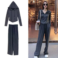 批发卫衣休闲运动薄款两件套秋冬套装气质阔腿裤新款宽松<b class='q'>高档</b>连帽女装