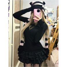 批发莫尔代棉十字架镂空高领内搭长袖t恤女春夏秋季蛋糕裙整套