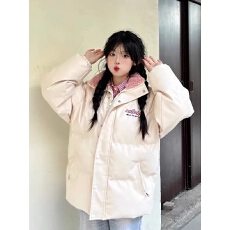 批发甜美可爱字母印花立领pu皮撞色棉服女冬季<b class='q'>新款</b>学生宽松保暖面包服