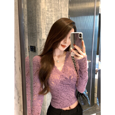 JustQin紫藤兰2025秋装新款收腰性感打底上衣蕾丝衫长袖女