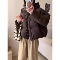 韩国连帽羽绒服女2025冬新款加厚洋气小个子短款白鸭绒面包服外套
