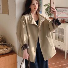 批发高级撞色风衣2025外套春秋出片宽松英伦新款大衣显瘦中长款外套女