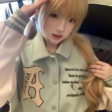 批发350g毛呢+加厚皮 美式复古十字架<b class='q'>棒球</b>服重磅毛巾绣夹克男女