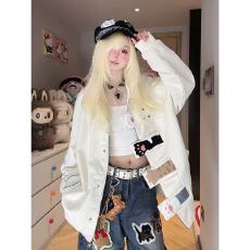 批发毛巾刺绣 美式童趣风猫爪毛巾刺绣夹克<b class='q'>男</b>春秋季2025翻领外套女