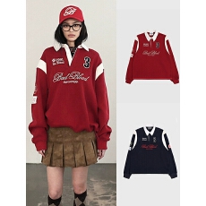 批发纯棉华棉原版做工美式复古宽松长袖拼接卫衣Polo领球衣情侣<b class='q'>男</b>女秋