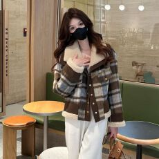 短款撞色夹棉加厚小香风外套女秋冬装新款2025韩系小个子保暖上衣