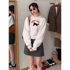 批发圆领套头短款卫衣女秋冬上衣宽松显瘦小个子