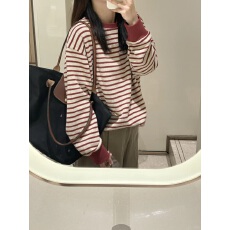 批发官图原版350g米妮色织条纹韩系复古条纹圆领小个子秋冬季