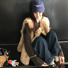 批发原版布料秋冬马甲欧尼羊羔毛外套女保暖毛绒绒<b class='q'>背心</b>