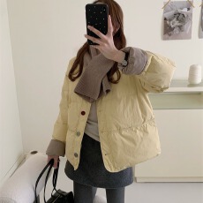 批发白鸭绒韩系温柔气质羽绒服女短款2025<b class='q'>秋</b>冬新款小个子撞色圆领外套