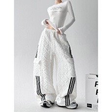 批发韩版菱格夹棉休闲<b class='q'>裤</b>女2025秋冬新款<b class='q'>百搭</b>宽松松紧腰阔腿<b class='q'>裤</b>