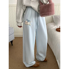 批发加绒款-摇粒绒复合纯棉华绵广州工厂蝴蝶结猫咪刺绣<b class='q'>休闲裤</b>