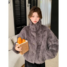 批发2025新款立领环保小湖羊女<b class='q'>短款</b>小个子仿皮草外套毛毛上衣女