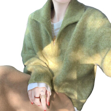 批发官图<b class='q'>特价</b>羊驼绒针织衫设计感打底上衣女装秋冬潮纯色翻领保暖毛衣