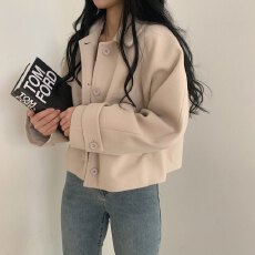 批发温柔风双面<b class='q'>羊绒</b>呢子短款上衣秋冬新款气质宽松显白毛呢<b class='q'>外套</b>女