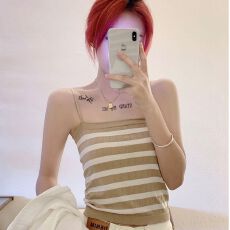 批发纯欲风条纹针织打底吊带背心女内搭2026春季新款显瘦<b class='q'>上衣</b>