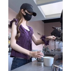 批发法式气质紫色荷叶边系带衬衫<b class='q'>女款</b>2026新款高级感轻奢减龄洋气上衣